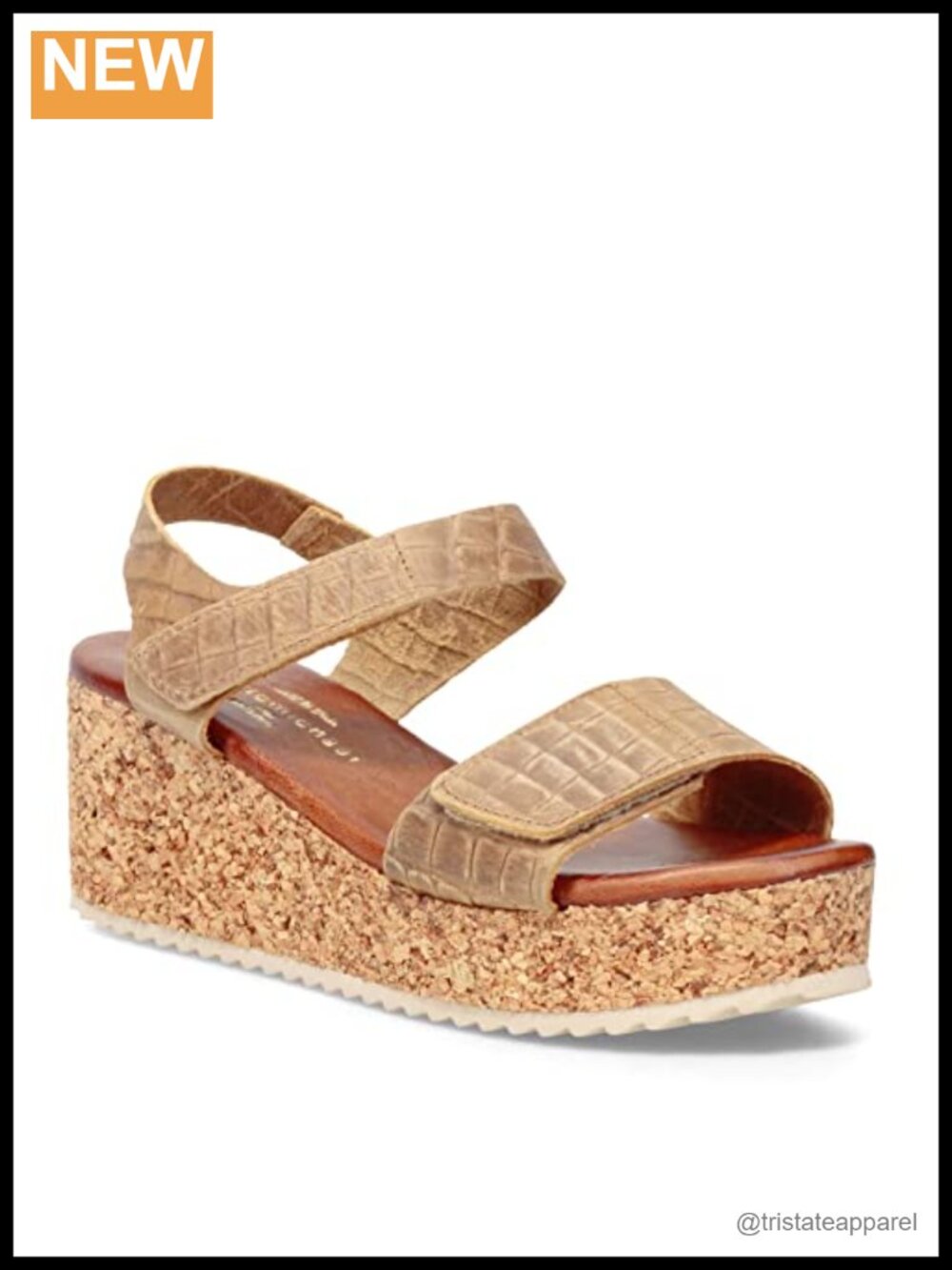 Leather Slingback Wedge Sandal with Cork Sole and Padded Footbed
